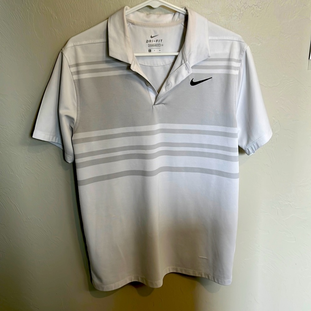 White and light gray Nike polo